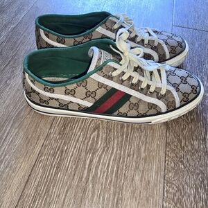 Gucci Beige and Green Athletic Shoes